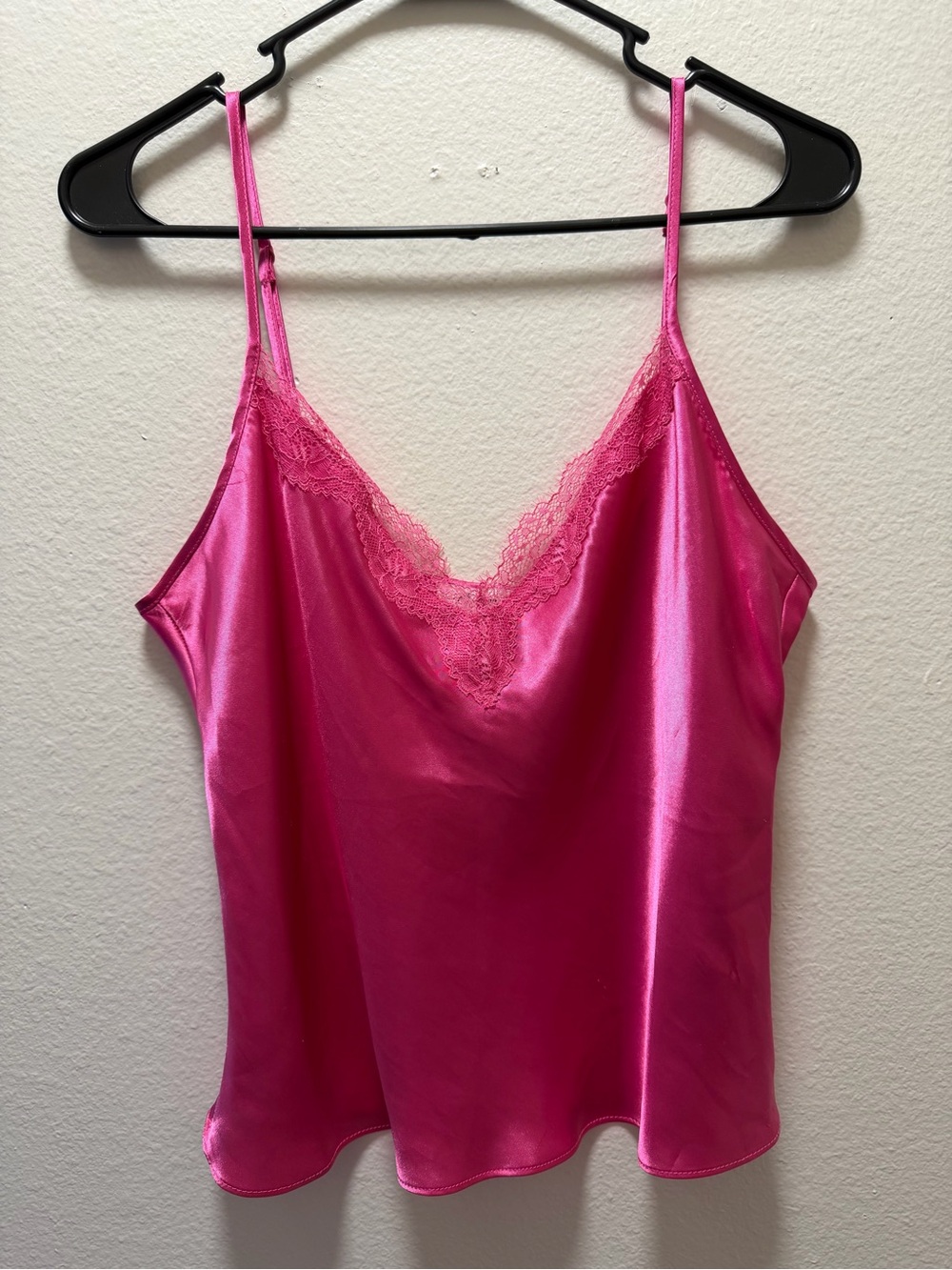Fuchsia Satin Lace-Trim Pajama Camisole